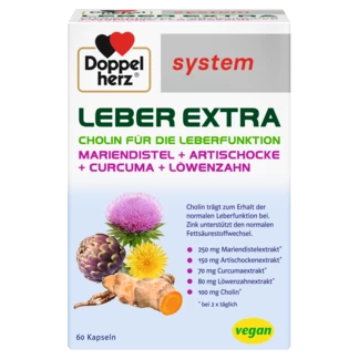 Abbildung der Produktverpackung Doppelherz system LEBER EXTRA Frontansicht